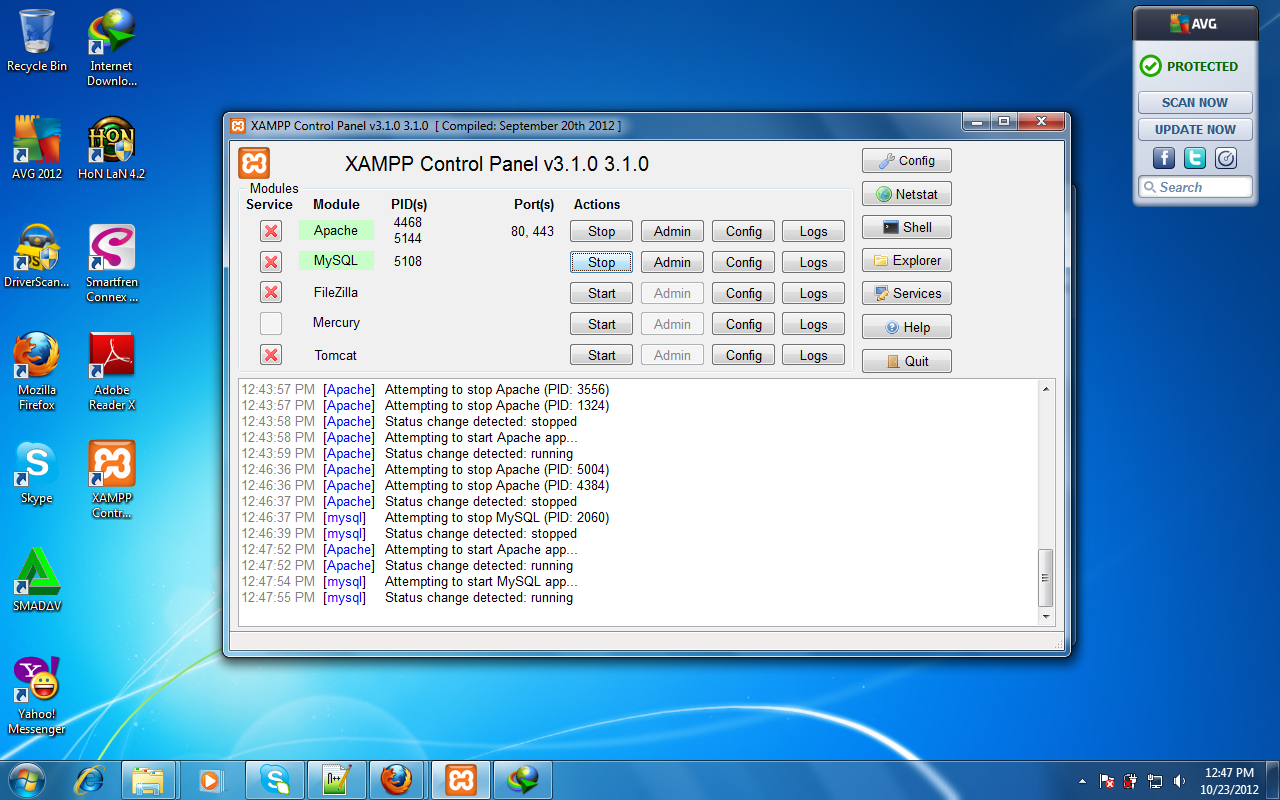 XAMPP control Panel version 3.1.0